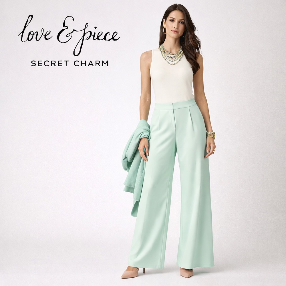 Love & Piece,Mid -Rise Wide Leg Palazzo Trouser Pants,Zipper,Flat Front, Size L